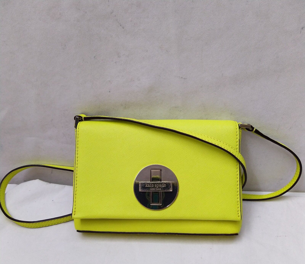 Kate Spade New York Highlighter Yellow Leather Turnlock Crossbody Bag